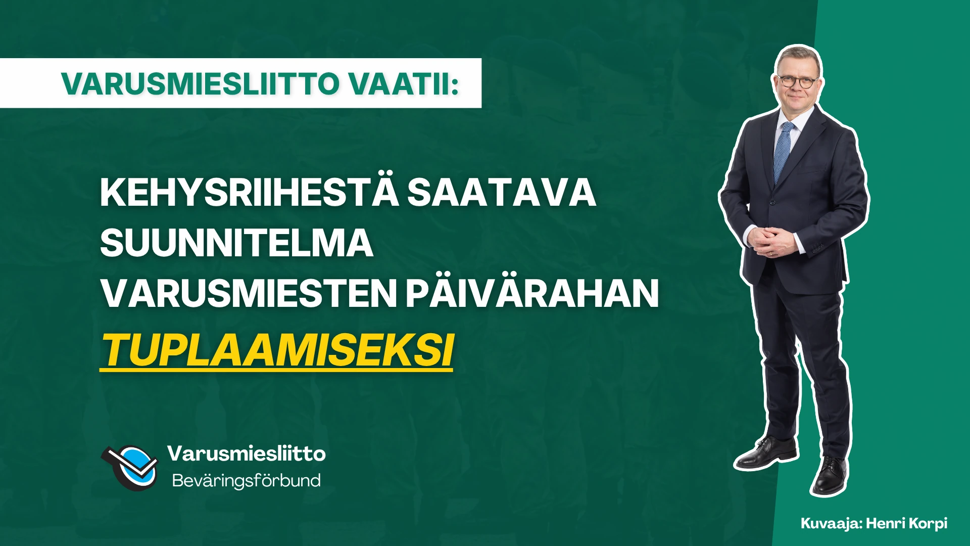 Varusmiesliitto vetoaa pääministeriin: Kehysriihestä saatava suunnitelma varusmiesten päivärahan tuplaamiseksi